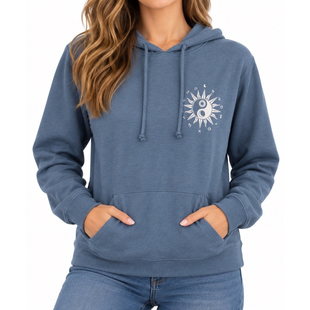 Rebellious One Womens Hoodie Sweatshirt Blue Yin Yang Astrology Print Size S